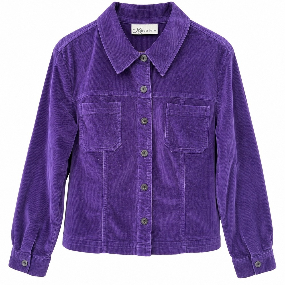 Dressbarn Purple Corduroy Trucker Jacket L Button Front Y2K